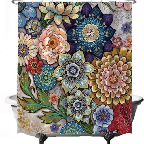 Unyqoos® Decoratief Douchegordijn met Levendige Bloemenprint en Kunstzinnige Natuurelementen, 180 x 200 cm, Wasbaar, Waterafstotend, Inclusief 12 Ophangringen