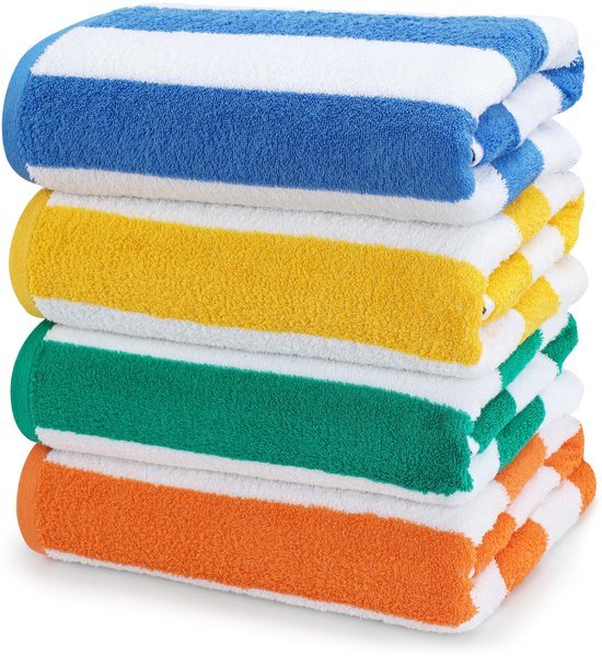 Unyqoos® Set van Vier Luxe Strandhanddoeken in Heldere Kleuren, 76 x 152 cm, Zacht en Absorberend Katoen