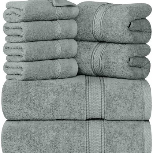 550x600-24.jpg Unyqoos® Luxueuze 8-delige Handdoekenset van 100% Zacht Katoen met Ophanghaakjes in Koel Grijs