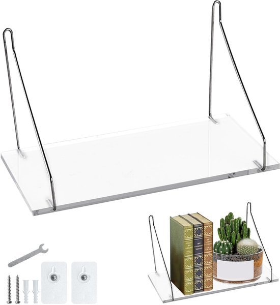 Unyqoos® Transparante Acryl Wandplanken voor Binnen - Stijlvolle Plantenhouder en Opslagoplossing voor Keuken, Badkamer en Woonkamer