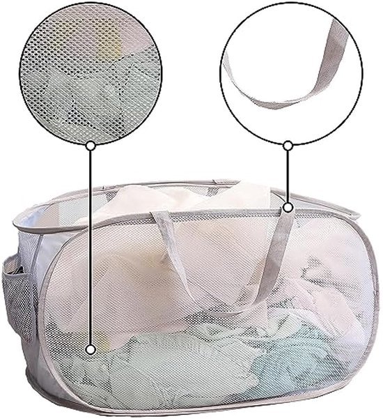 Unyqoos® Handige Opvouwbare Wasmand Set van 2 met Ademende Mesh en Zijvakken voor Reizen en Thuisgebruik