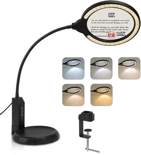 Unyqoos® Verlichte loeplamp met 5 verlichtingsmodi voor nauwkeurig handwerk en lezen