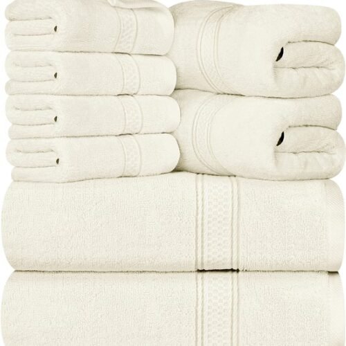 Unyqoos® Luxueuze 8-delige Handdoekenset voor Spa, Fitness en Thuisgebruik in Ivoor