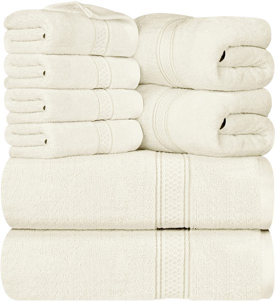Unyqoos® Luxueuze 8-delige Handdoekenset voor Spa, Fitness en Thuisgebruik in Ivoor