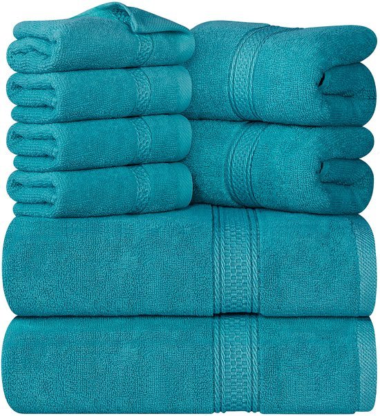 Unyqoos® Complete Luxe Badkamer Handdoekenset van Zacht Katoen met Ophanglussen in Verfrissend Turquoise