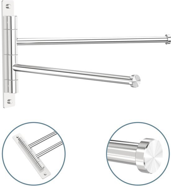 Unyqoos ® Ruimtebesparende Draaibare Handdoekhouder met 2 Armen voor Badkamer en Keuken