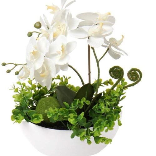 Unyqoos® Realistische witte orchidee kunstplant in keramische pot voor decoratie, wit, 35 cm