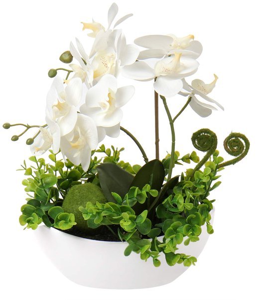 Unyqoos® Realistische witte orchidee kunstplant in keramische pot voor decoratie, wit, 35 cm
