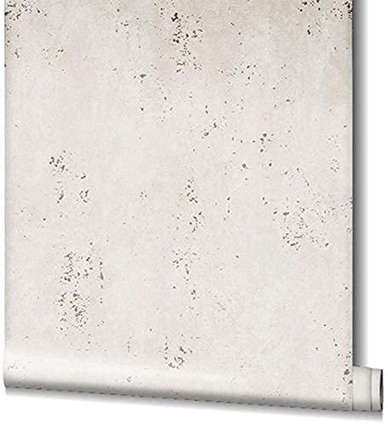 Unyqoos® Industrieel vliesbehang met betonlook in wit, beige en grijs tinten 10,05 x 0,53 m