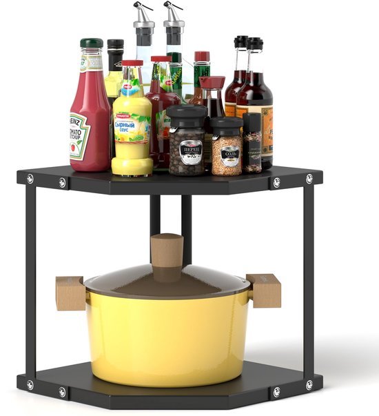 550x603-42.jpg Unyqoos® Ruimtebesparend keukenhoekrek met twee lagen voor efficiënte opslag van potten en pannen