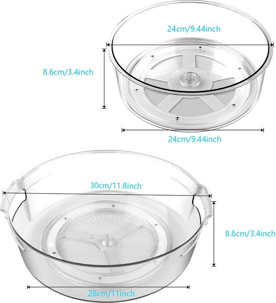 550x604-57.jpg Unyqoos® Multifunctioneel Draaibaar Keuken- en Opslagorganizer Set, 24 cm en 28 cm, Transparant, 360 Graden Rotatie, 2 Stuks