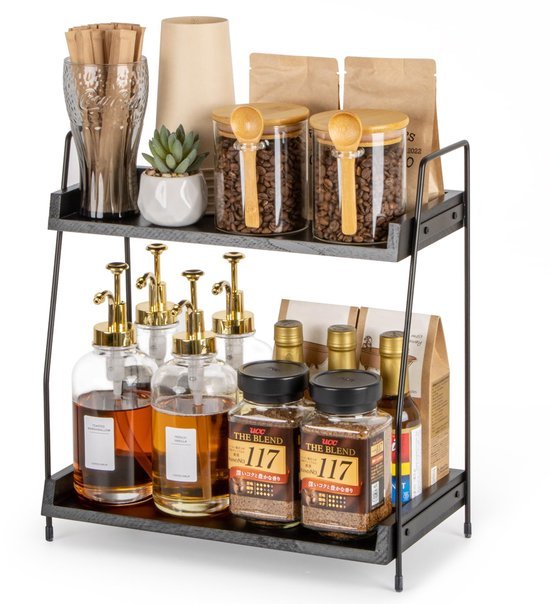 Unyqoos ® Stijlvolle Multifunctionele Organisator voor Koffie en Keuken met Dubbele Planken