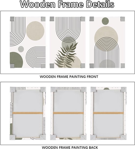 550x604-61.jpg Unyqoos® Set van drie abstracte bohemien canvas schilderijen met lijst voor wanddecoratie 90 x 40 cm