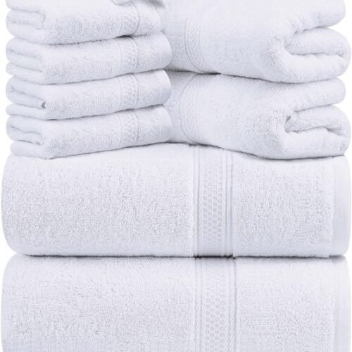Unyqoos® Zachte en Luxe 8-delige Handdoekenset voor Badkamer en Spa Ervaring