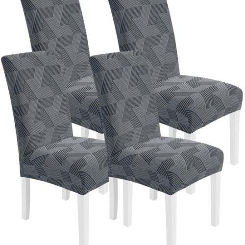 Unyqoos® Elastische stoelhoezen set van 4 voor hoge rugleuning stoelen in lichtgrijs
