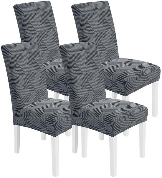 Unyqoos® Elastische stoelhoezen set van 4 voor hoge rugleuning stoelen in lichtgrijs