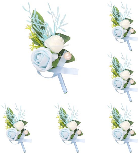 Unyqoos® Set van zes elegante lichtblauwe kunstbloem corsages voor formele gelegenheden