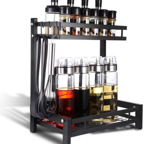 Unyqoos ® Dubbel Laags Metalen Kruidenrek en Keuken Organizer voor Diverse Toepassingen