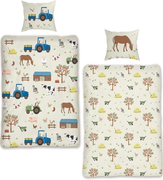 Unyqoos® Kinderbeddengoed met Boerderijthema van 135 x 200 cm, Inclusief Kussensloop, Geschikt voor Jongens en Meisjes