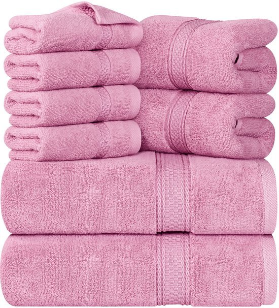 Unyqoos® Luxueuze 8-Delige Handdoekenset van Hoogwaardige Katoen met Praktische Ophanghaakjes