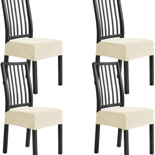 Unyqoos® Set van 4 elastische stoelhoezen in beige voor eetkamer en evenementen
