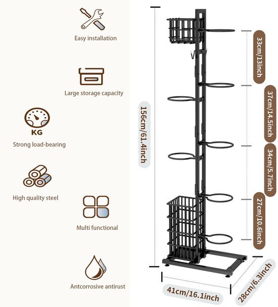 Unyqoos® Multifunctioneel Verticaal Sport Opbergrek met Ruimte voor Ballen en Accessoires