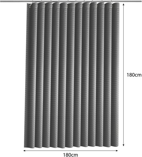 Unyqoos® Grijs waterafstotend douchegordijn met wafelstructuur en 12 haken
