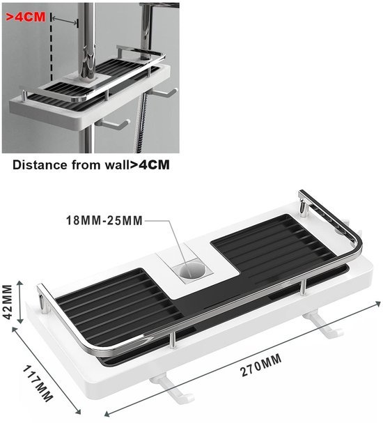 Unyqoos ® Praktische Douche Opbergrek Zonder Boren voor Verschillende Stangmaten in Wit