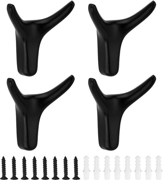 550x608-19.jpg Unyqoos® Set van 4 zwarte dubbele wandhaken voor diverse toepassingen in huis en kantoor