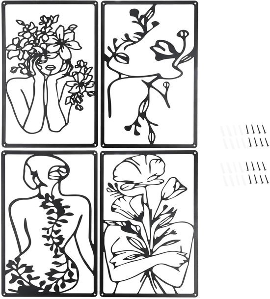 550x609-18.jpg Unyqoos® Set van vier metalen wanddecoraties met abstracte kunst voor elk interieur
