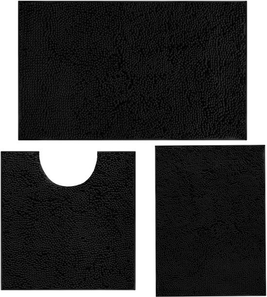 550x610-7.jpg Unyqoos® Zwarte Luxe Badmatset van 3 Stuks met Antislip en Hoge Waterabsorptie voor Badkamercomfort