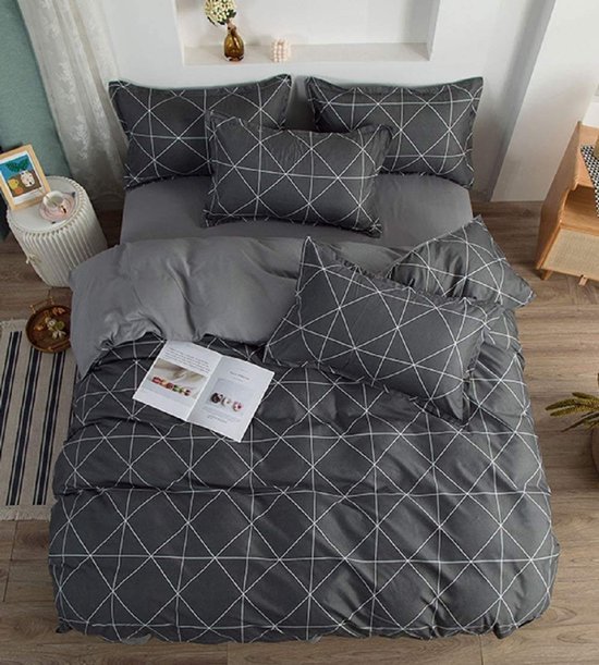 Unyqoos® Kinderbeddengoedset met Geometrisch Patroon en Omkeerbaar Ontwerp voor Jongens, Donkergrijs, 135 x 200 cm
