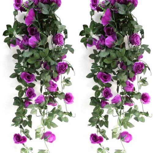 Unyqoos® Hangende Kunstplanten Set – 2x Klimop met Paarse Bloemen – 90 cm – Voor Binnen en Buiten