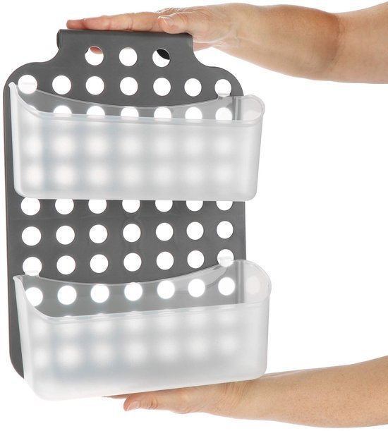Unyqoos® Grijze verstelbare douchemand met twee vakken en ophanghaken voor badkamer