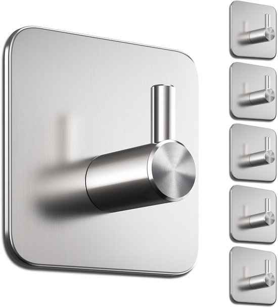 Unyqoos® Set van 6 Zelfklevende Roestvrijstalen Haken voor Badkamer en Meer