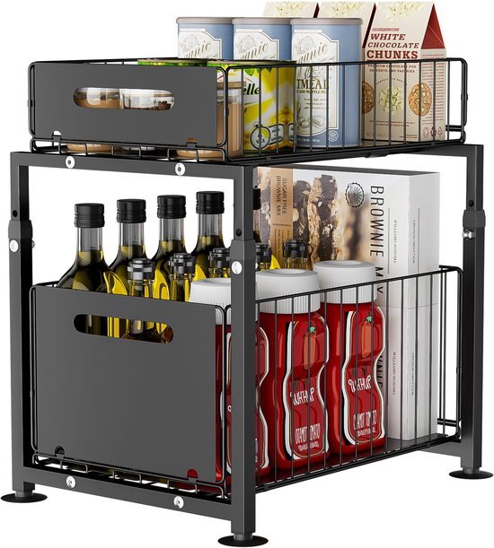 550x611-30.jpg Unyqoos® Uittrekbare en verstelbare kastorganizer met dubbele telescoopschuiflade