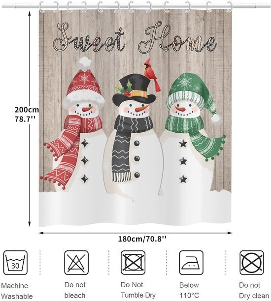 Unyqoos® Retro douchegordijn met sneeuwpop ontwerp en waterdichte eigenschappen