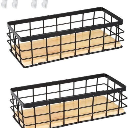 550x612-11.jpg Unyqoos® Set van twee metalen wandmanden met houten bodem voor veelzijdige opslag