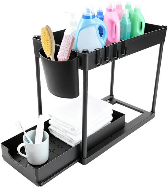 550x612-15.jpg Unyqoos® Uittrekbare keukenkastorganizer met twee niveaus en antisliprand