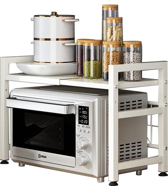 Unyqoos® Uitschuifbaar keukenrek met twee niveaus en haken voor extra opbergruimte