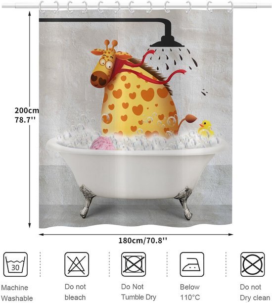 550x612-2.jpg Unyqoos® Vintage Stijl Waterdicht Douchegordijn met Grappige Giraffe en Bad Eend voor Kinderen