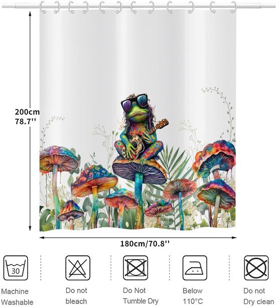 Unyqoos® Uniek Douchegordijn met Kleurrijke Kikker en Bloemen Ontwerp, 180 x 200 cm, Waterbestendig