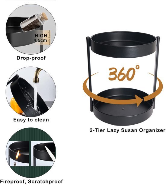 Unyqoos® Multifunctioneel Draaibaar Kruidenrek met Twee Verdiepingen voor Keuken en Badkamer