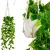 Unyqoos® Decoratieve kunstklimop in keramische pot met handgemaakte macraméhanger