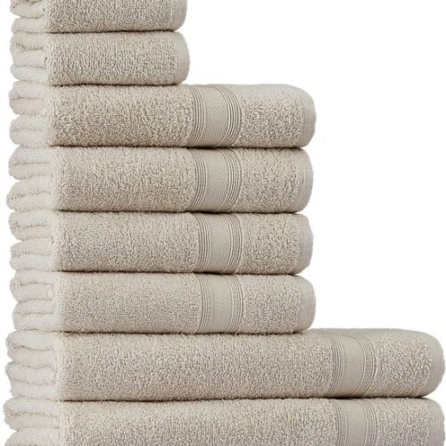 550x614-4.jpg Unyqoos® Luxueuze 8-delige Handdoekenset in Crème voor Optimale Comfort en Absorptie