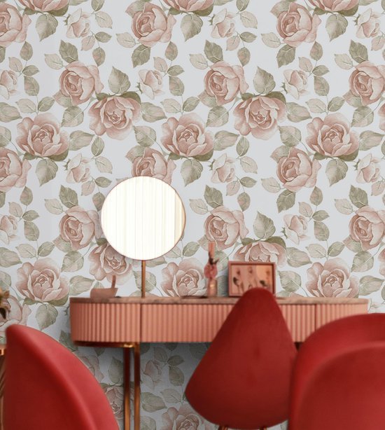 550x614.jpg Unyqoos® Roze en witte zelfklevende decoratieve folie met bloemenpatroon voor elke ruimte