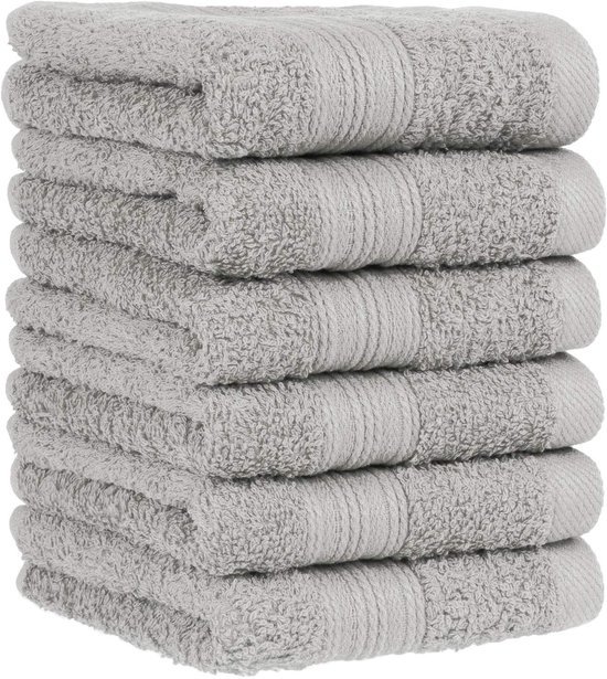 Unyqoos® Set van zes absorberende en zachte gastendoekjes in zilveren kleur