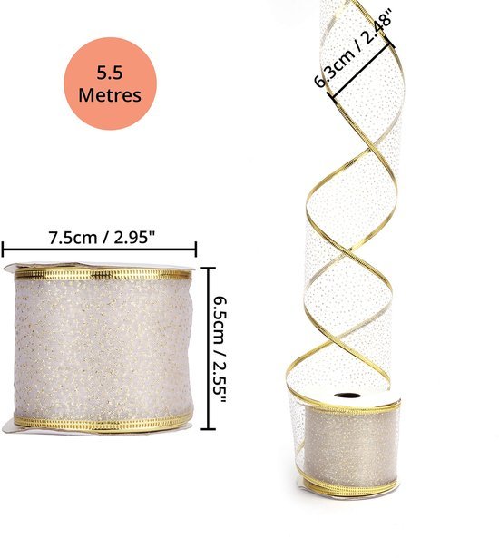 Unyqoos ® Feestelijke Decoratielintenset voor Kerst - 6 Rollen Goudkleurige Chiffon en Organza Linten