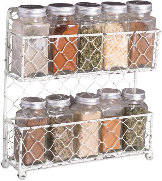 550x615-18.jpg Unyqoos® Tweedelig wit metalen kruidenrek met vintage uitstraling voor keuken en badkamer