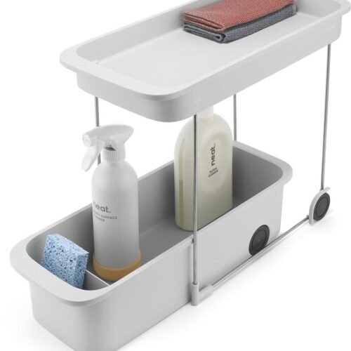 Unyqoos® Dubbeldeks keukenwagen met wielen en handige opbergruimtes voor onder de gootsteen